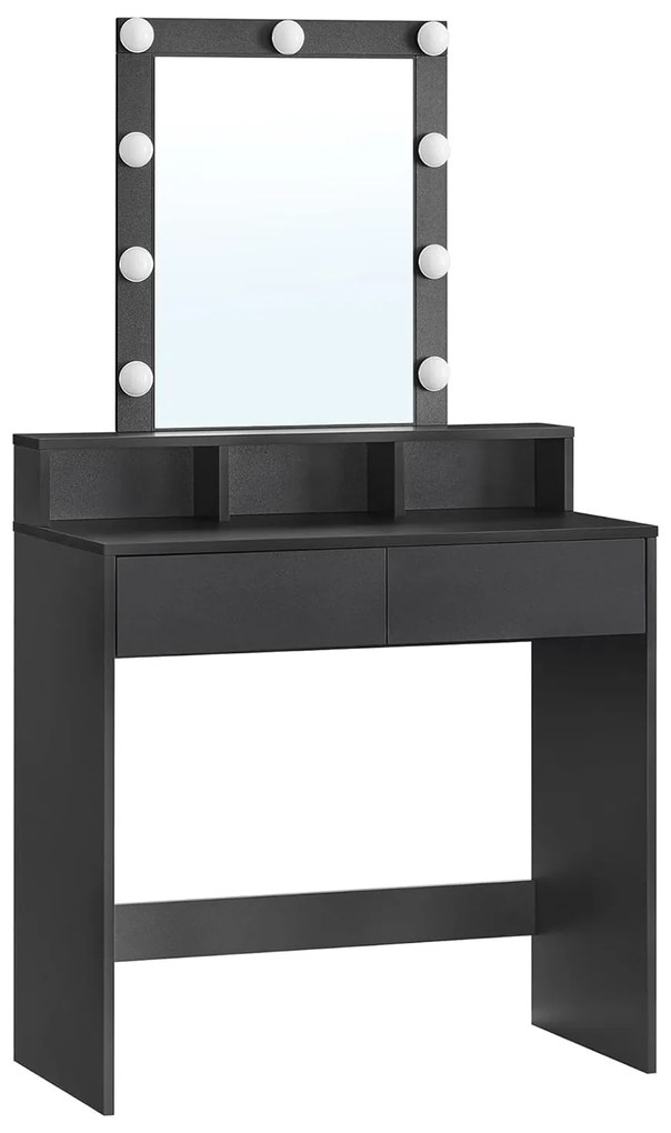 Toaletný stolík s LED osvetlením, nastaviteľný jas, so zásuvkami, čierny