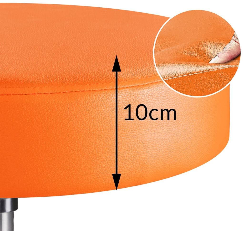 Casaria Taburetka na kolieskach, oranžová koženka, otočná 360°