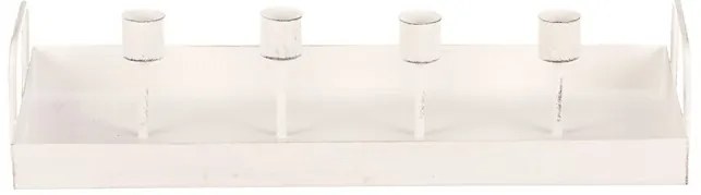 Kovový svietnik na 4 kónické sviečky, obdĺžnik, biela, 36 x 16 x 7 cm