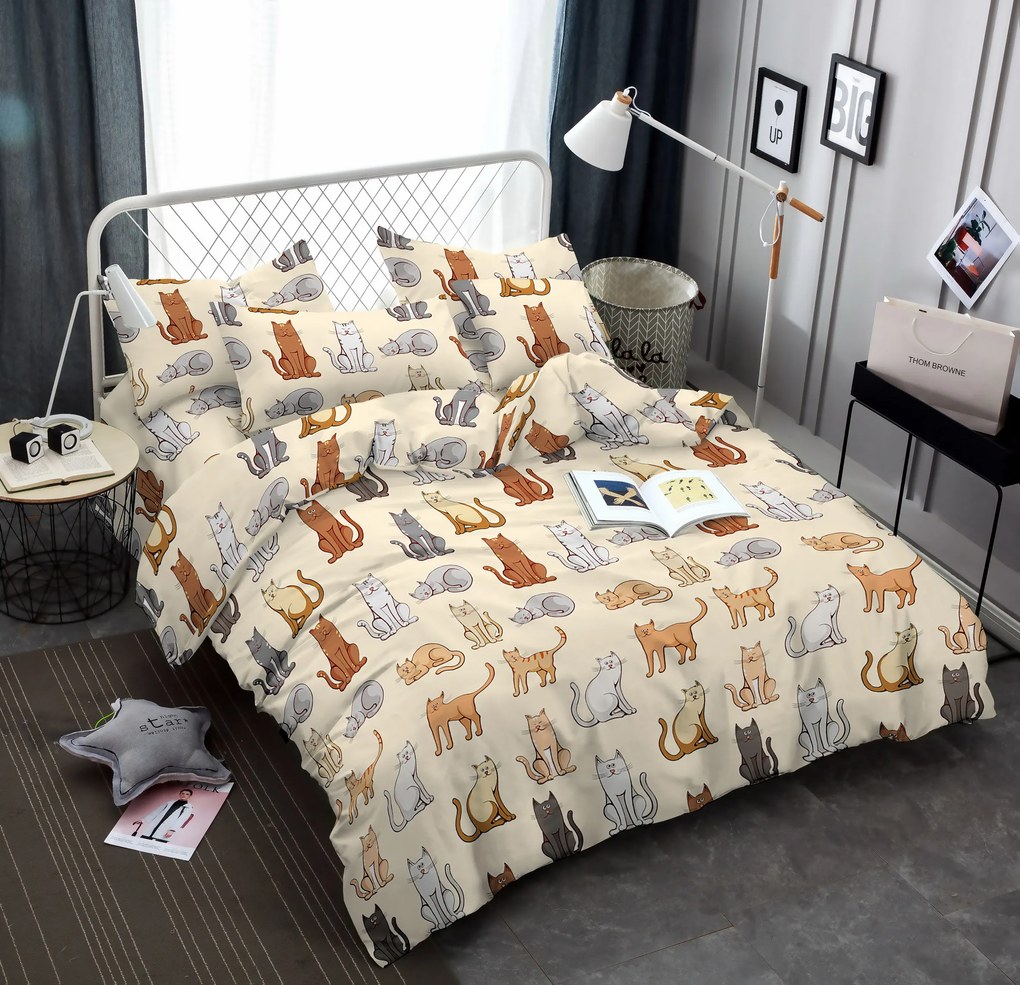 Obliečky z mikrovlákna COLORED CATS krémové Rozmer obliečky: 2 ks 70 x 90 cm | 200 x 220 cm