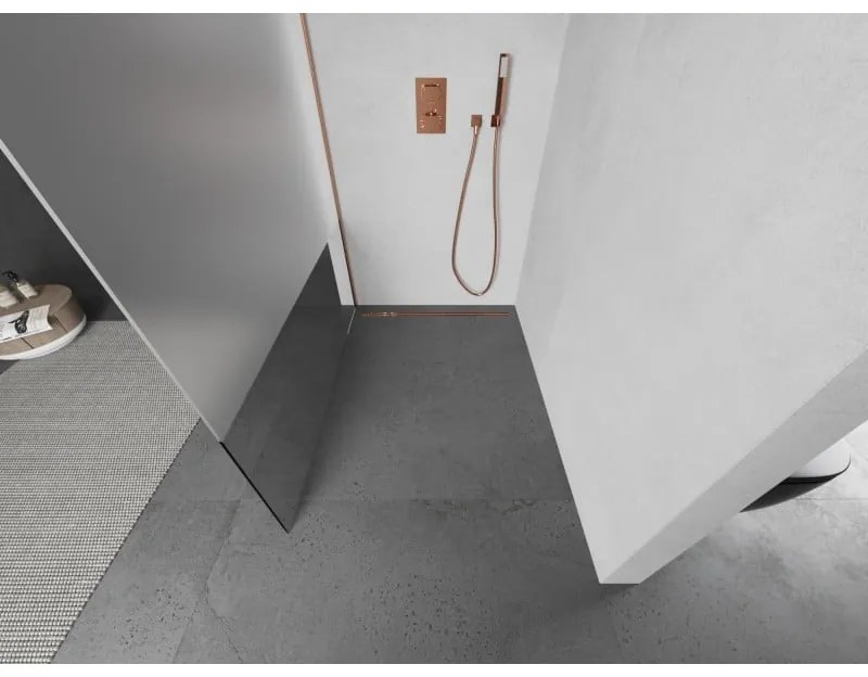 Mexen Kioto L, sprchová zástena Walk-In 80 x 200 cm, 8mm číre sklo-námraza, medený matný profil, 800-080-103-65-35