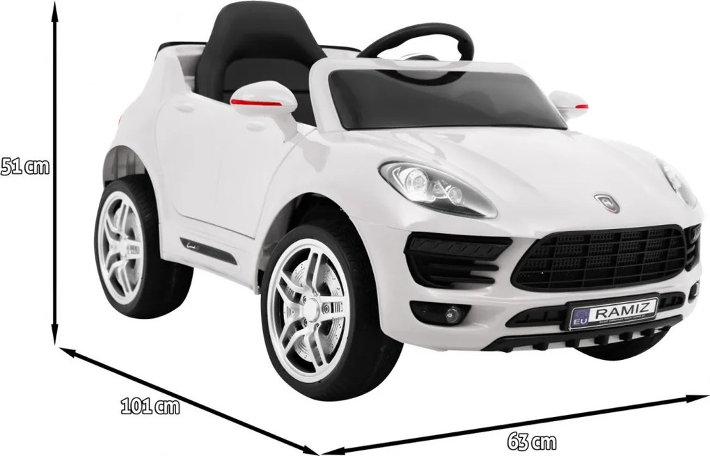 Ramiz Turbo-S batériové auto pre deti Biele + Diaľkové ovládanie + Pomalý štart + EVA kolesá + MP3 rádio