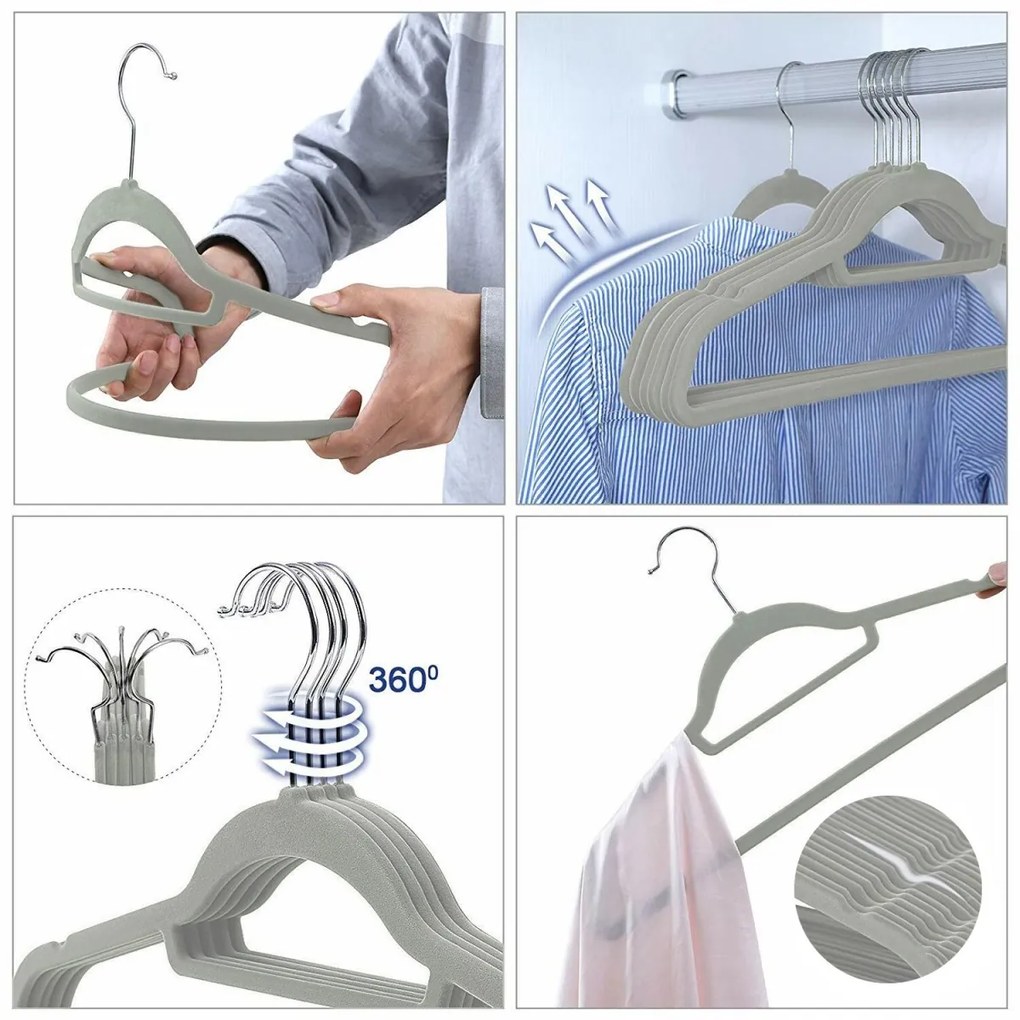 Velúrová súprava vešiakov Maxi 50 kusov sivá