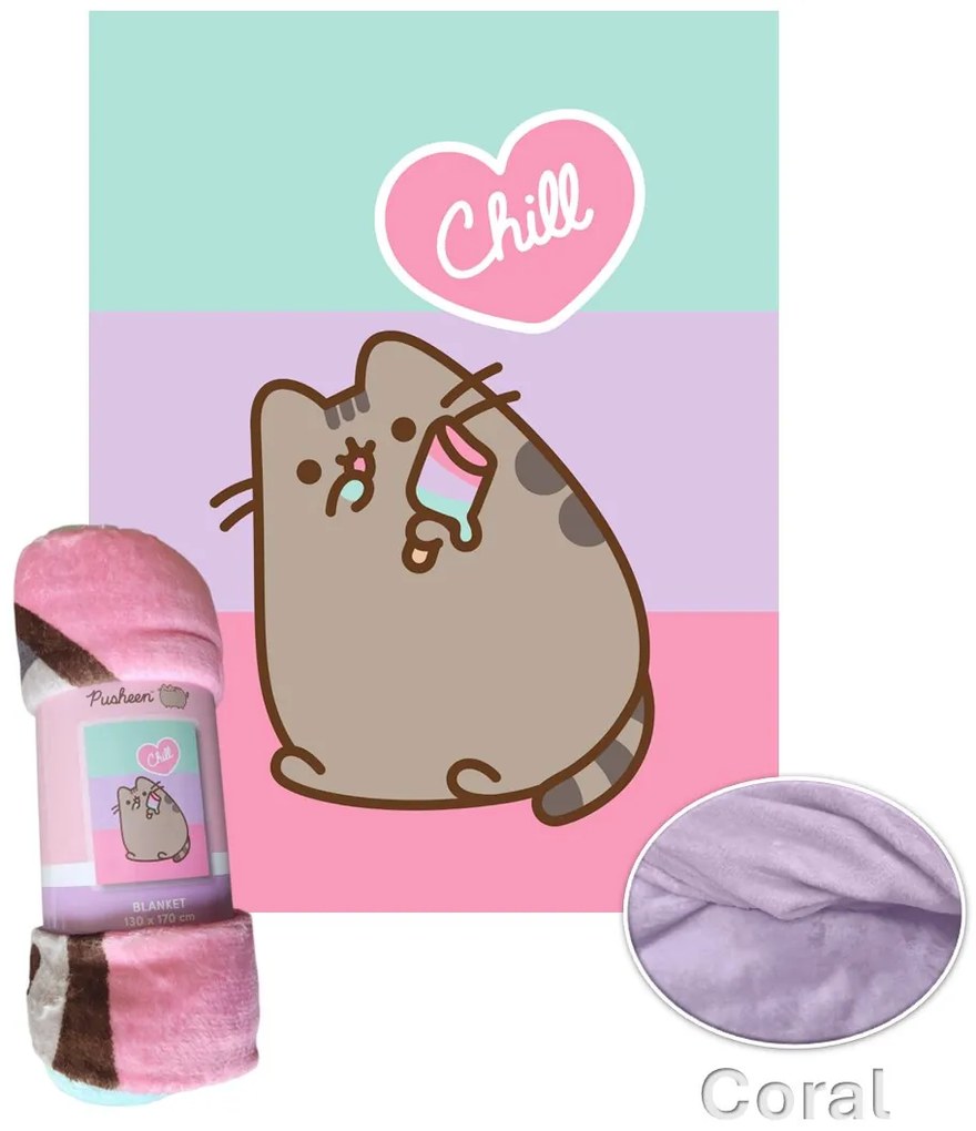 Coral fleece deka mačička Pusheen - motív Chill - 130 × 170 cm