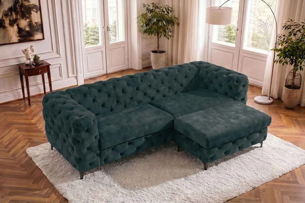 Dizajnová sedačka Rococo 235 cm petrolejový zamat