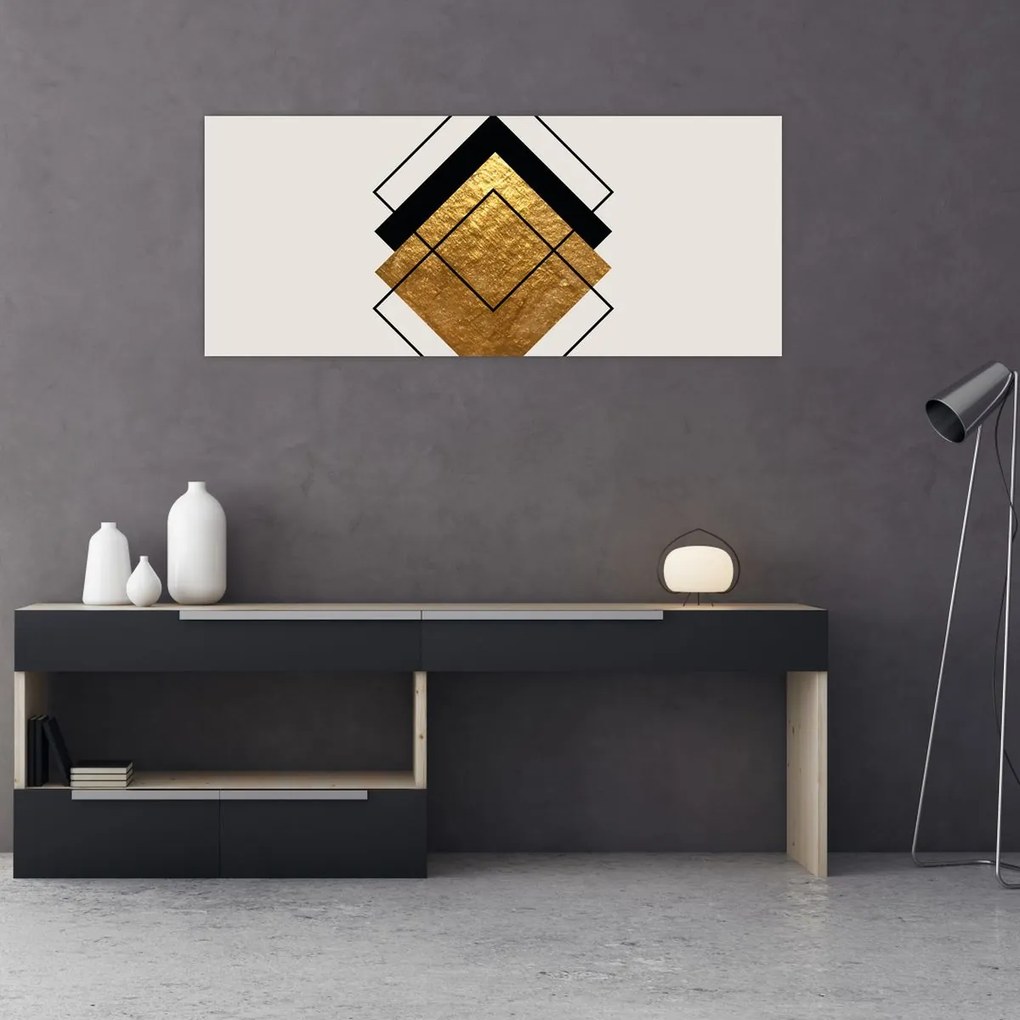 Obraz - Abstrakcia zlatá a biela N⁰1 (120x50 cm)