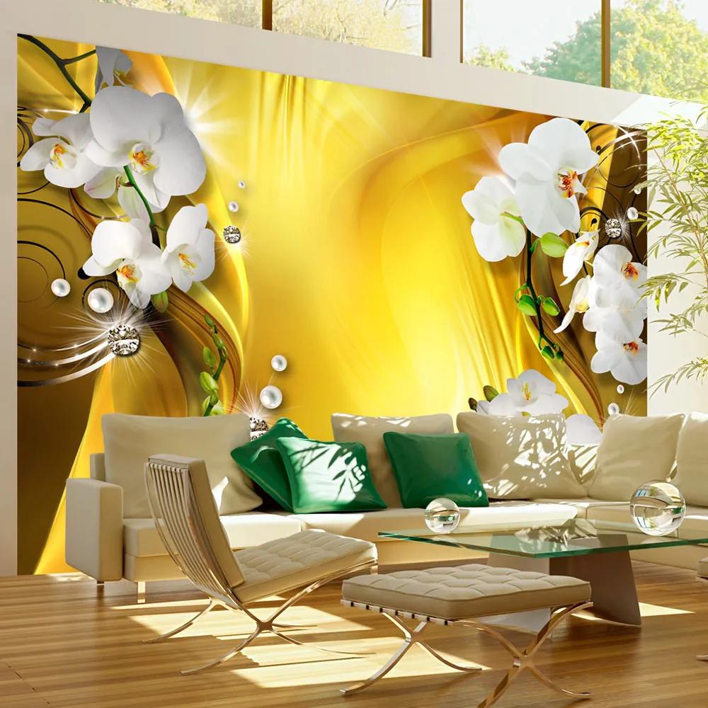 Artgeist Fototapeta - Orchid in Gold Veľkosť: 100x70, Verzia: Premium