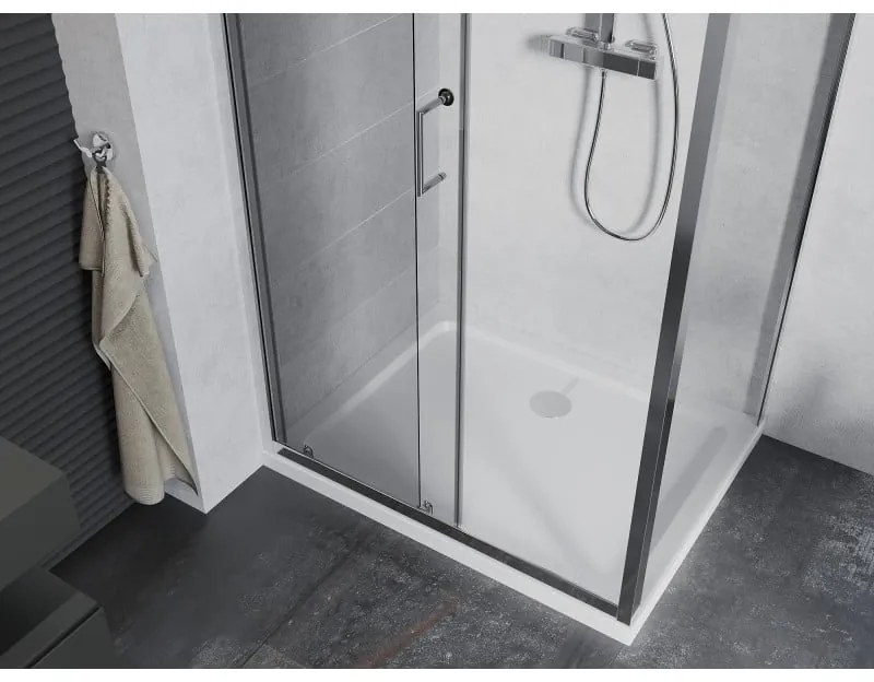 Mexen Apia, sprchový kút s posuvnými dverami 130 (dvere) x 80 (stena) cm, 6mm číre sklo, chrómový profil + slim sprchová vanička 5cm, 840-130-080-01-00-4010
