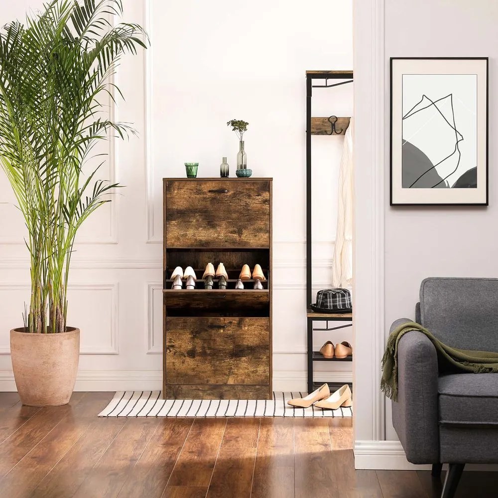 Skrinka na topánky VASAGLE s 3 dvierkami LBC030X01