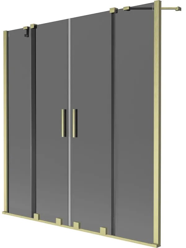 Mexen Velar Duo, 2-krídlová posuvná vaňová zástena 160 x 150 cm, 8mm šedé sklo, zlatý matný profil, 896-160-000-42-55
