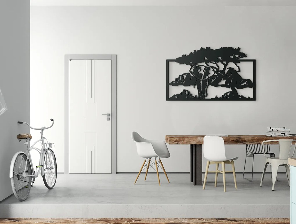 drevko Drevený obraz Slon v savane Rozmer obrazu: 26,5 x 44,5 cm, Farba dekorácie: Čierna