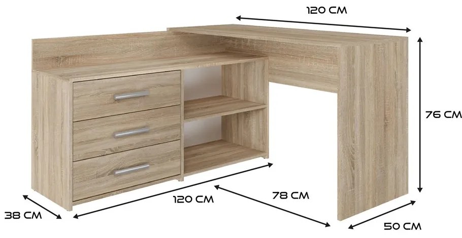Rohový pc stolík Debio 1 (dub sonoma). Akcia -20%. Vlastná spoľahlivá doprava až k Vám domov. 1132466