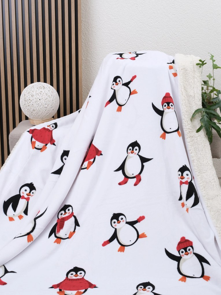 Baránková deka mikroplyš 150 × 200 cm – Tučniaci biele