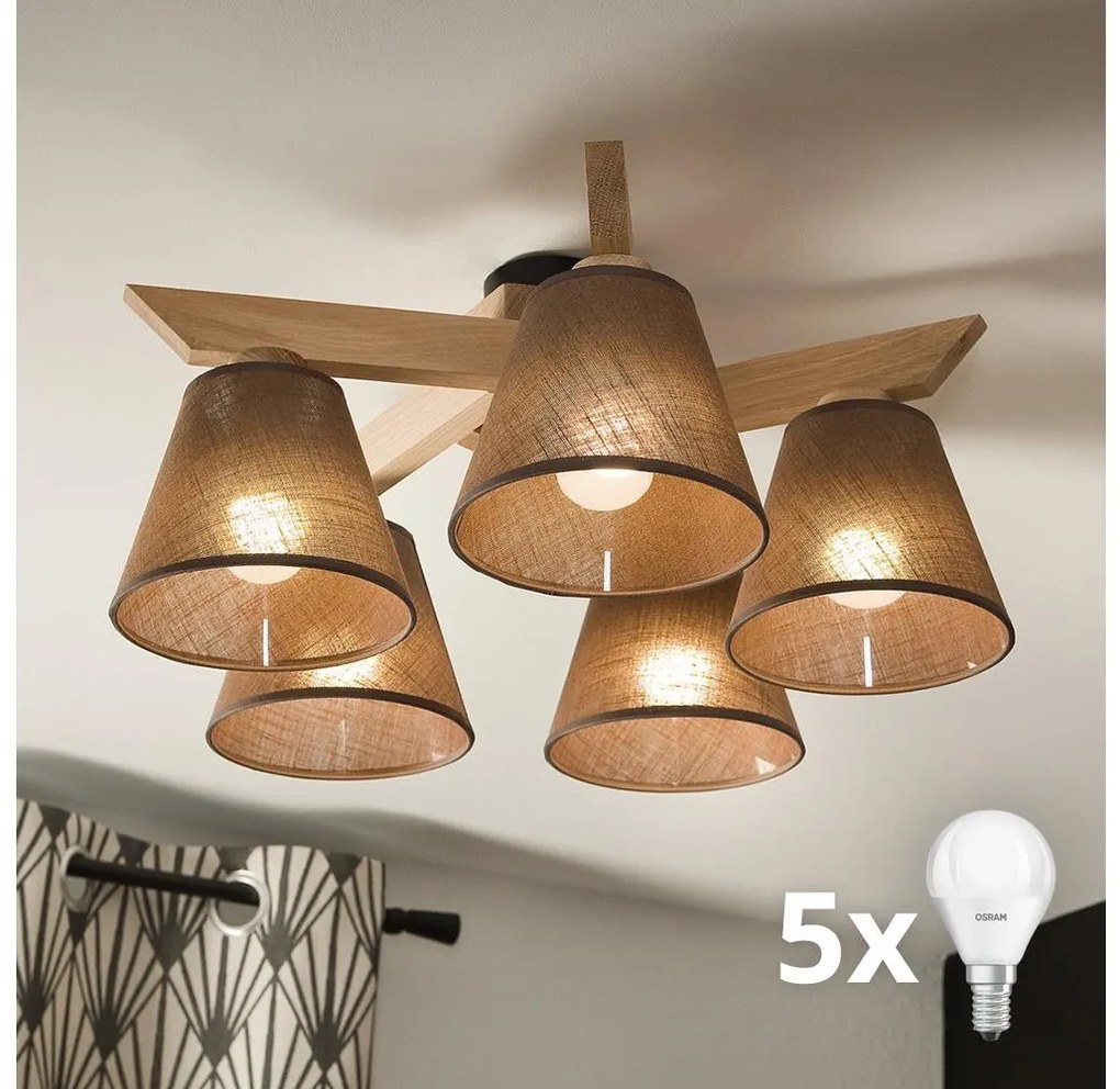Brilagi - LED  Prisadený luster ANTHONY 5xE14/40W/230V dub/hnedá