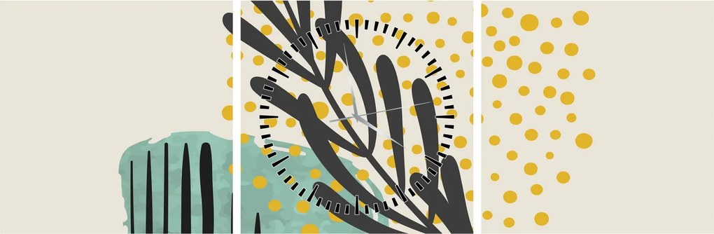 Obraz - Abstraktné listy N⁰3 (s hodinami) (90x30 cm)
