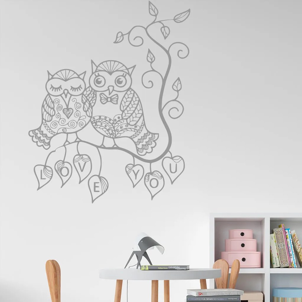 Veselá Stena Samolepka Zamilované sovičky Farba: červená, Veľkosť: 40 x 32 cm