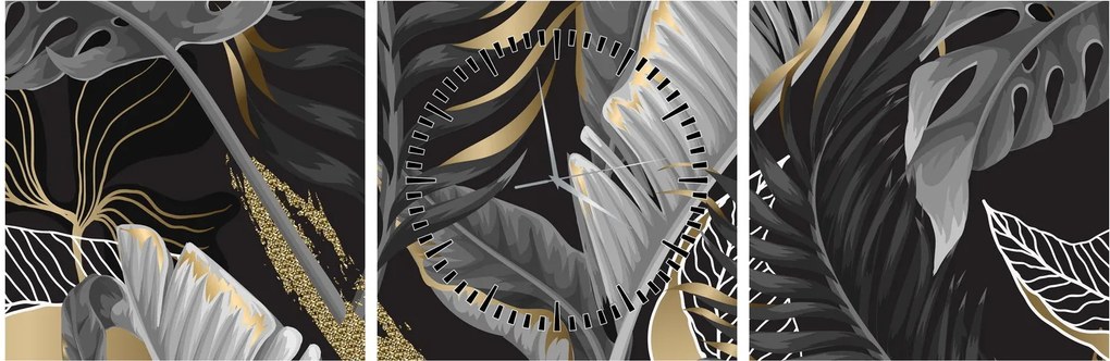 Obraz - Zlatá džungľa (s hodinami) (90x30 cm)