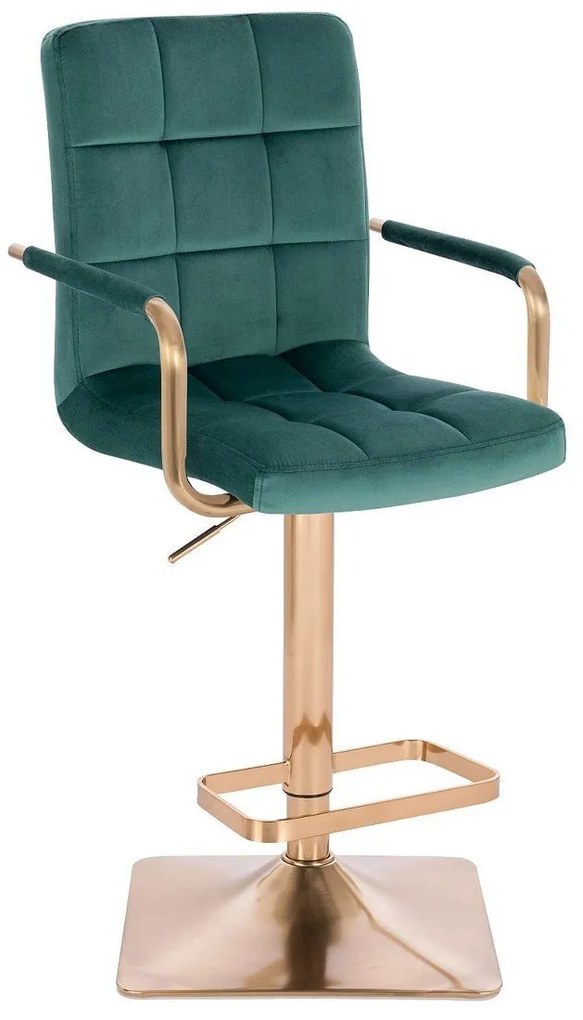 LuxuryForm DESIGN Barová stolička VERONA GOLD VELUR na zlatej hranatej základni - zelená