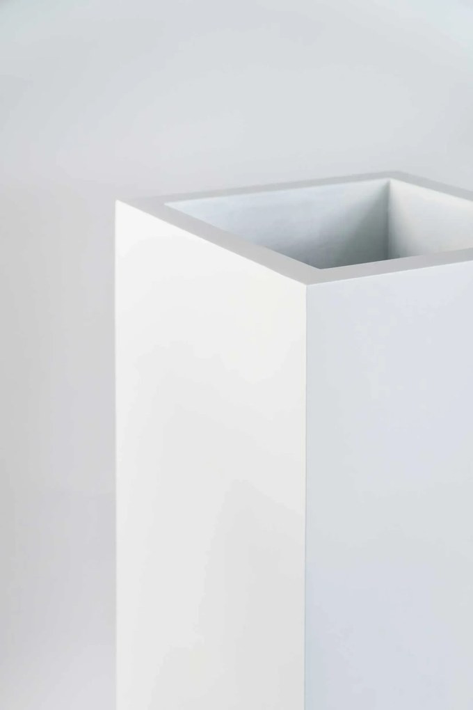 Hranatý kvetináč BLOCK, výška 100 cm, materiál MDF, biely mat