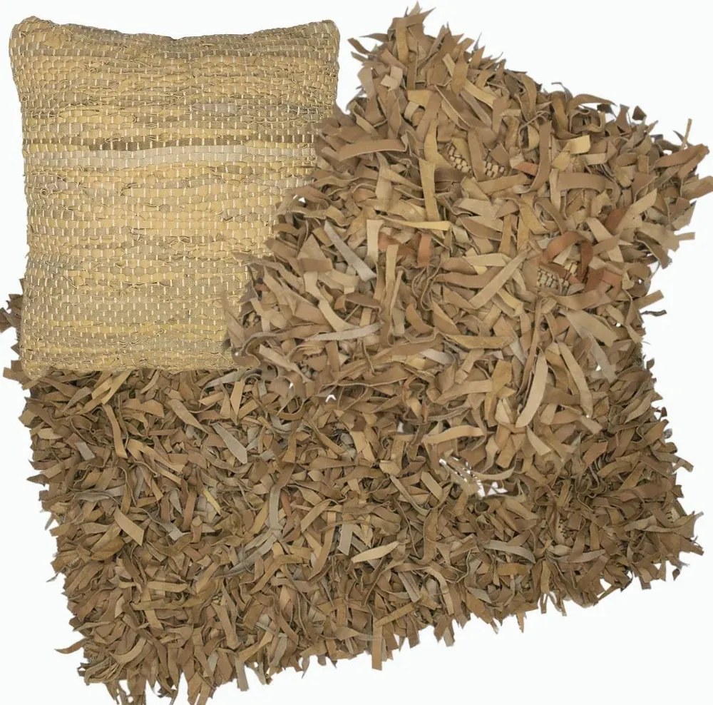 Hnedý koberec z kožených strapcov Camel - 100*7*70 cm