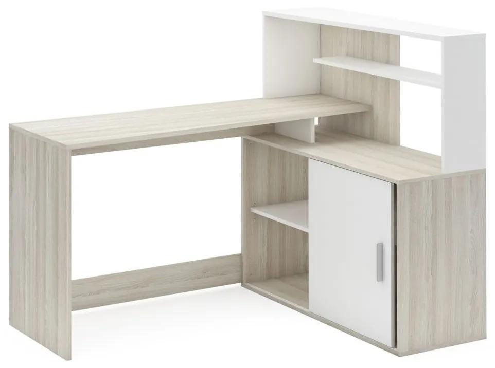 IDEA nábytok Písací stôl rohový BRICE dub/perleťovo biela