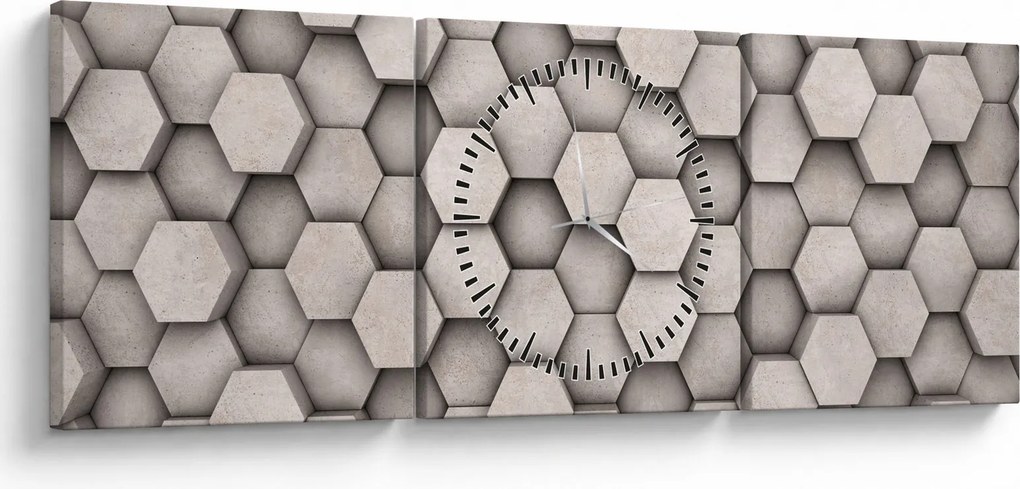 Obraz - Hexagóny v betónovom dizajne (s hodinami) (90x30 cm)