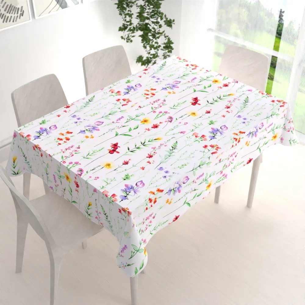 Biante Bavlnený obdĺžnikový obrus Sandra SA-492 Kvetovaná lúka na bielom 120x180 cm