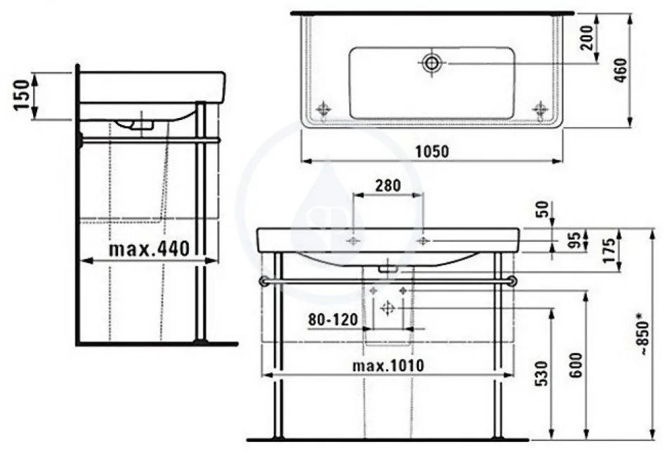 LAUFEN Pro S Umývadlo, 1050 mm x 460 mm, bez otvoru na batériu, biela H8169660001091