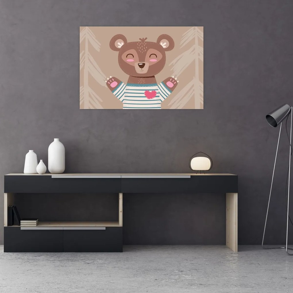 Obraz - Medvedík v pruhovanom tričku (90x60 cm)