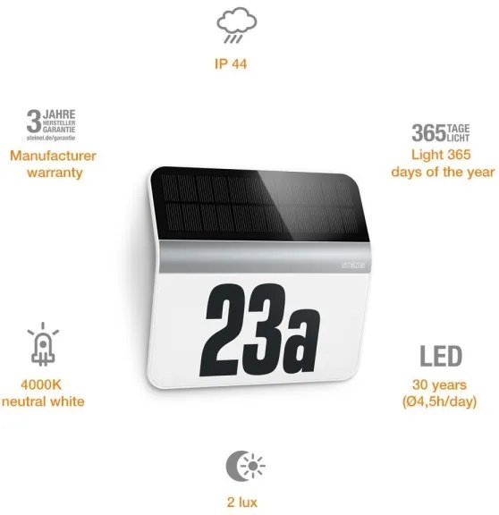 STEINEL 007140 - LED solárne domové číslo XSolar LH-N LED/0,03W nerez IP44