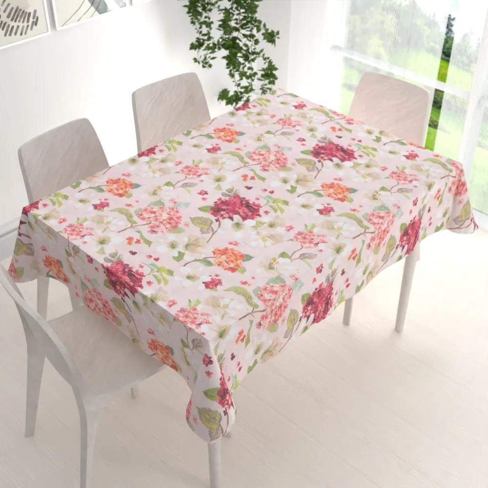 Biante Dekoračný obdĺžnikový obrus Leona LN-118 Hortenzie a ľalie na ružovom 50x100 cm