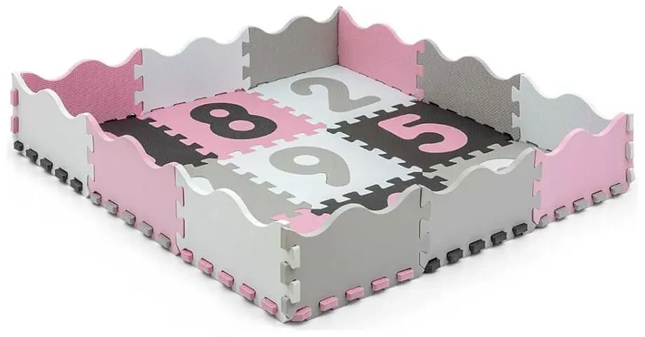 Penové puzzle podložka ohrádka Jolly 3x3 Digits Pink Grey