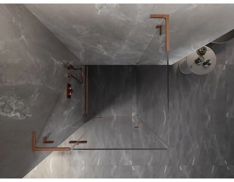 Mexen Lunar, L sklápací sprchový kút ľavý 70 x 70 cm, 8mm číre sklo, profil medená matná, 834L-070-070-65-00-L