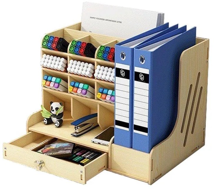 DIY organizér na písacie potreby so zásuvkou svetlé drevo 150 Svetlé drevo
