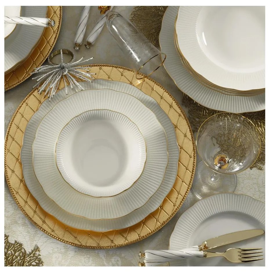 24-dielna jedálenská súprava, biela/zlatá, porcelán