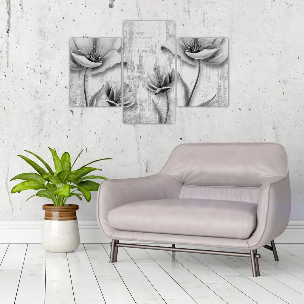 Obraz - Čiernobiele kvety na pozadí (90x60 cm)