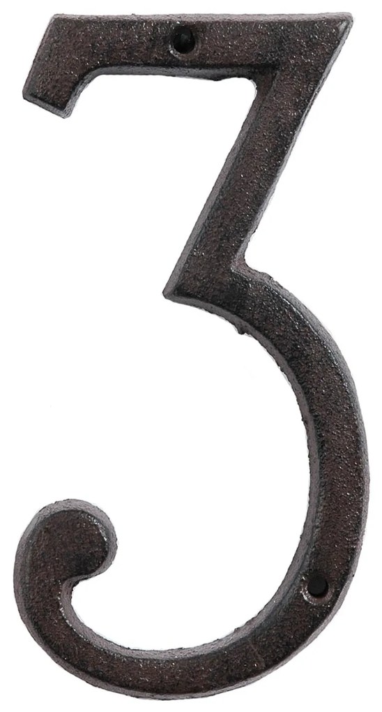 Hnedé nástenné liatinové číslo 3 - 7*1*14 cm