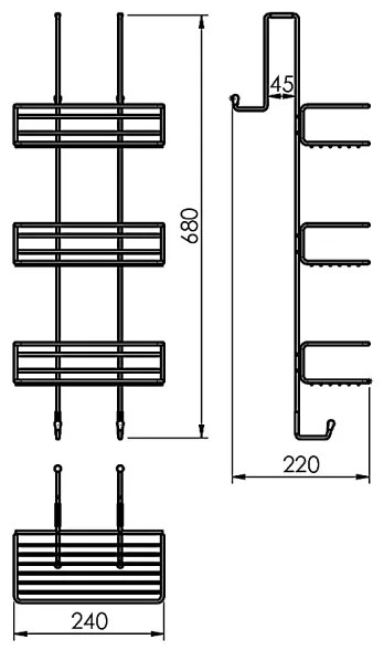 Gedy - Nástenná polica do sprchy CHROM LINE 68x24 cm lesklý chróm