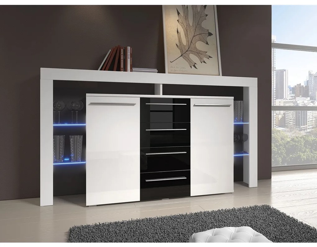 Komoda Ravido II Plus, Farby: biela / biely lesk