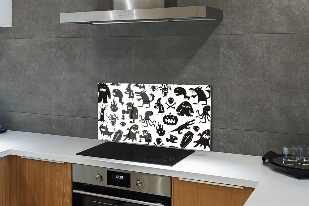 Nástenný panel  White pozadí čiernymi tvory 140x70 cm