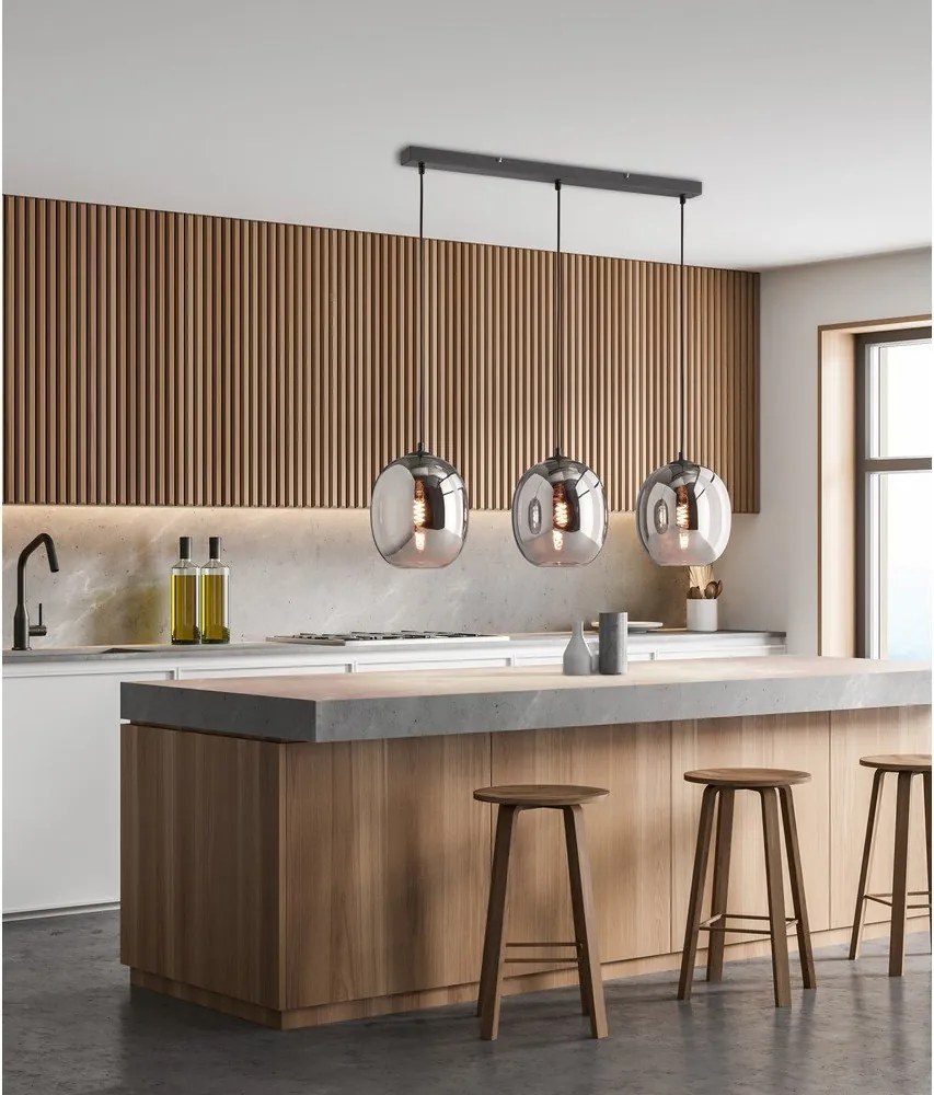 Čierne závesné svietidlo so skleneným tienidlom Nayla – Fischer &amp; Honsel