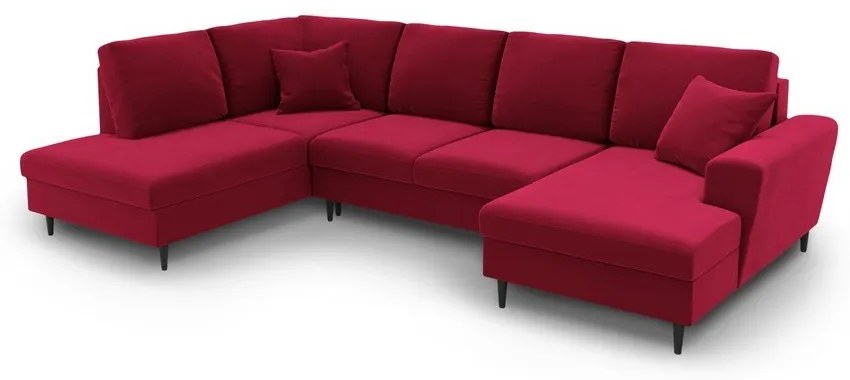 Červená zamatová rozkladacia/s úložným priestorom rohová pohovka (ľavý roh/do "U") Kyoto – Cosmopolitan Design