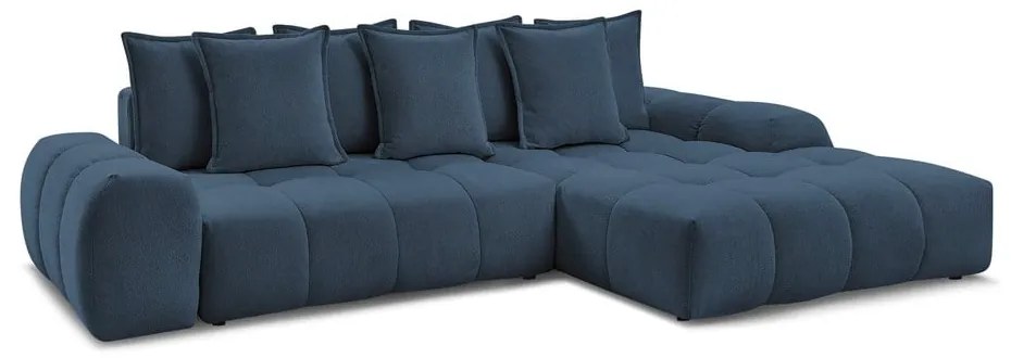 Tmavomodrá ženilková rozkladacia/s úložným priestorom rohová pohovka (pravý roh/s leňoškou) Everest – Bobochic Paris