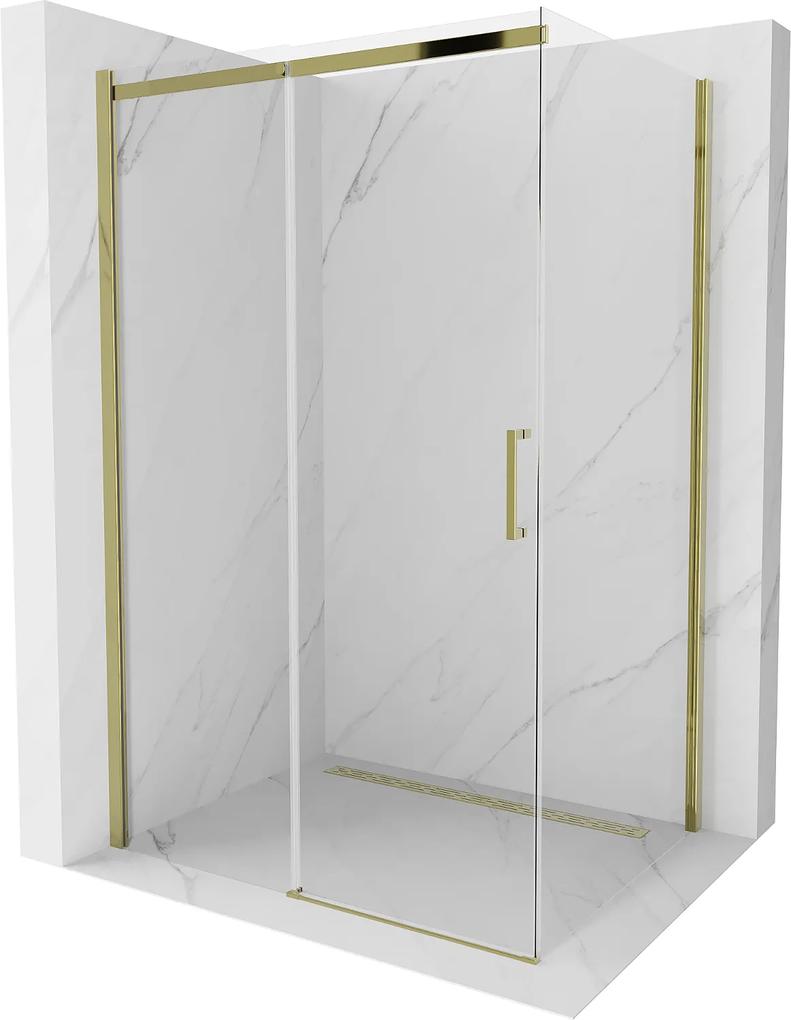 Mexen Omega, sprchovací kút s posuvnými dverami 120 (dvere) x 70 (stena) cm, 8mm sklo, zlatý profil-číre sklo, 825-120-070-50-00