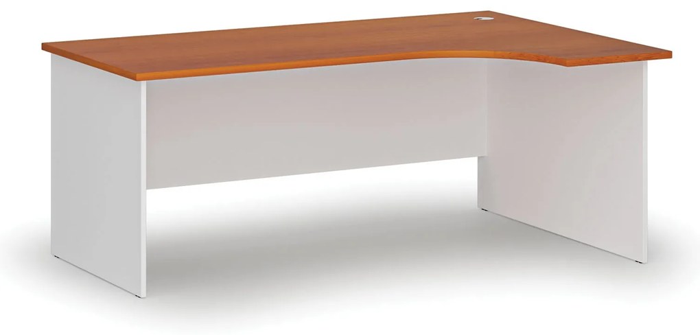 Rohový kancelársky písací stôl PRIMO WHITE, 180x120 cm, pravý, biela/čerešňa