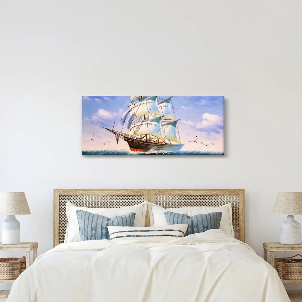 Obraz lode na vlnách (120x50 cm)