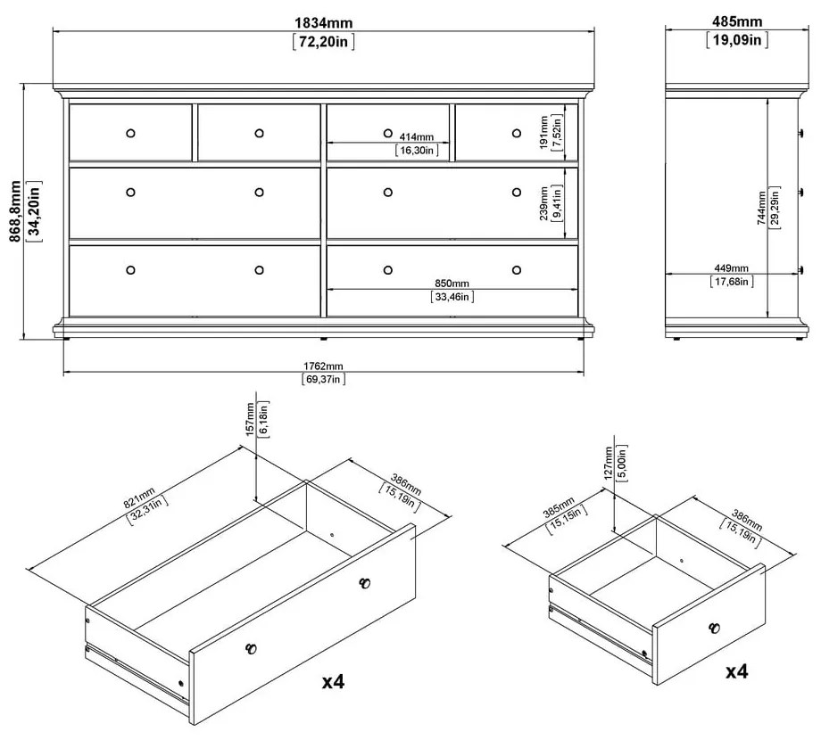 Sivá nízka komoda 183x87 cm Paris – Tvilum