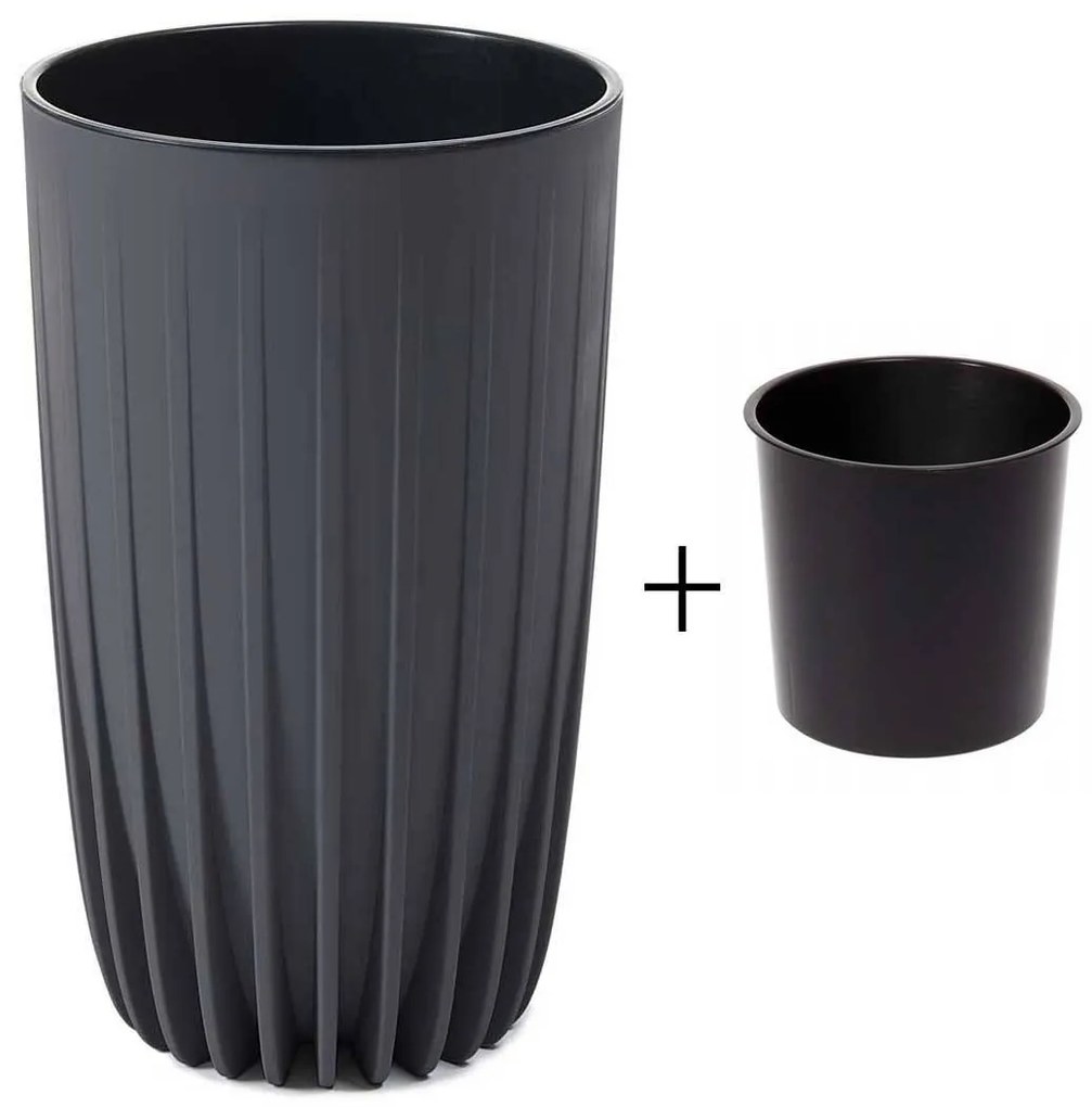 PLASTOVÝ KVETINÁČ STRIPPED ECO 42X25 CM ANTRACITOVÁ