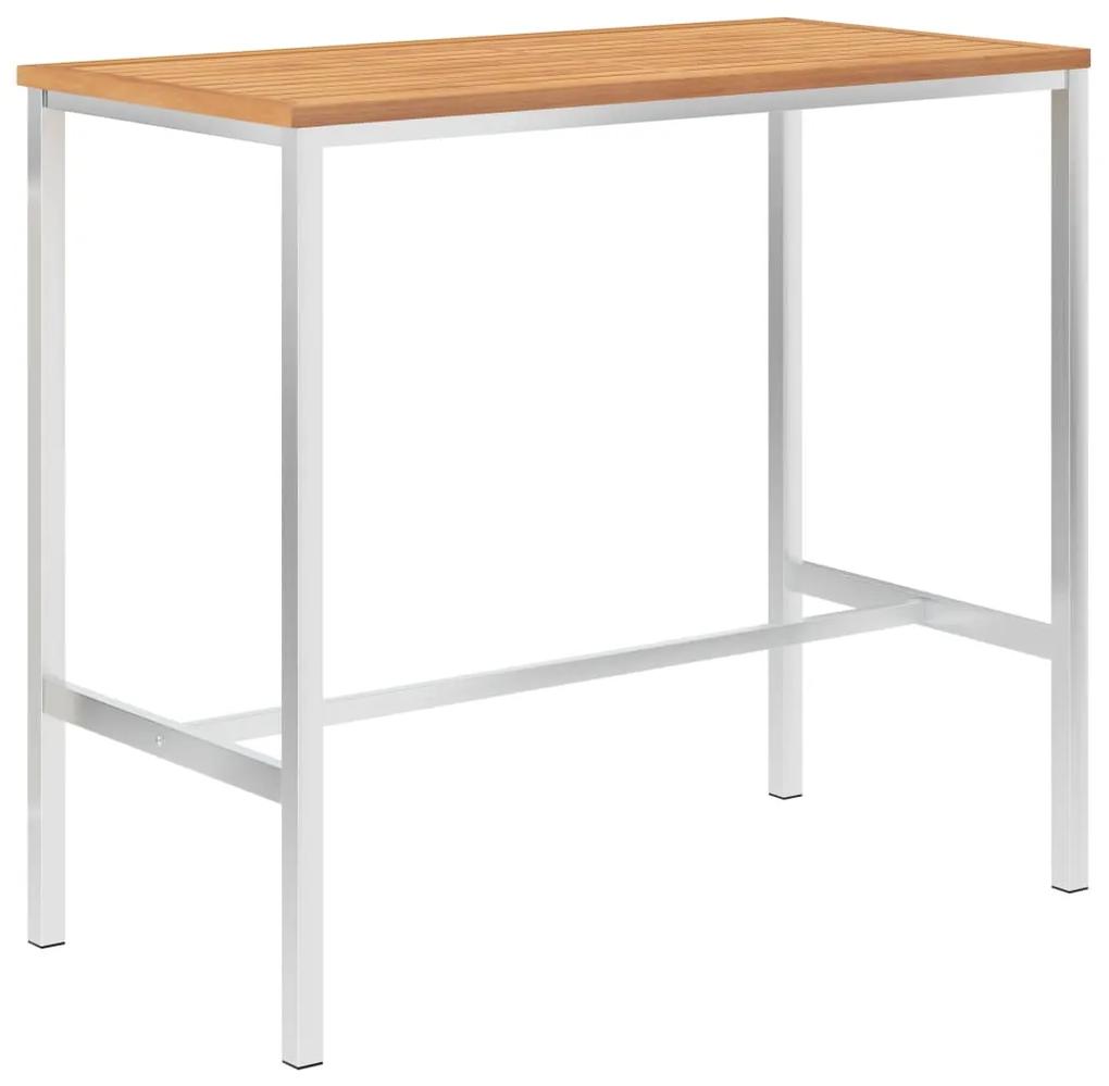 vidaXL Barový stôl 120x60x105 cm teakový masív a nehrdzavejúca oceľ