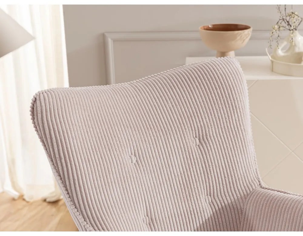 Svetloružové menčestrové kreslo s podnožkou Niko – Ropez